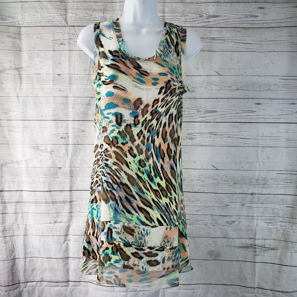 Silvergate Womens Tunic Tank Top Sz Small Brown Teal Animal Print